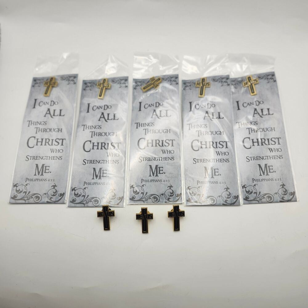 Autom Jesus Cross Lapel Pins Lot 8 Five Sealed Philippians 4:13 Christian Gold